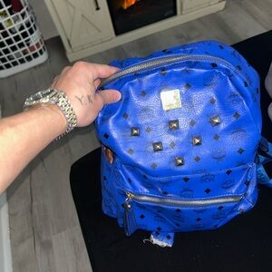 MCM Royal Blue Backpack with Gold Studs